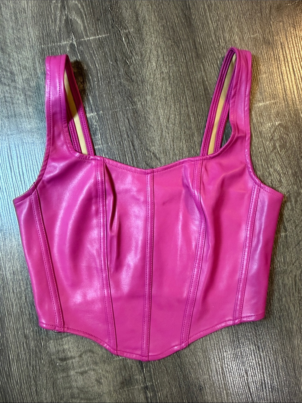 Sincerely Jules Hot Pink Faux Leather Corset Crop Top